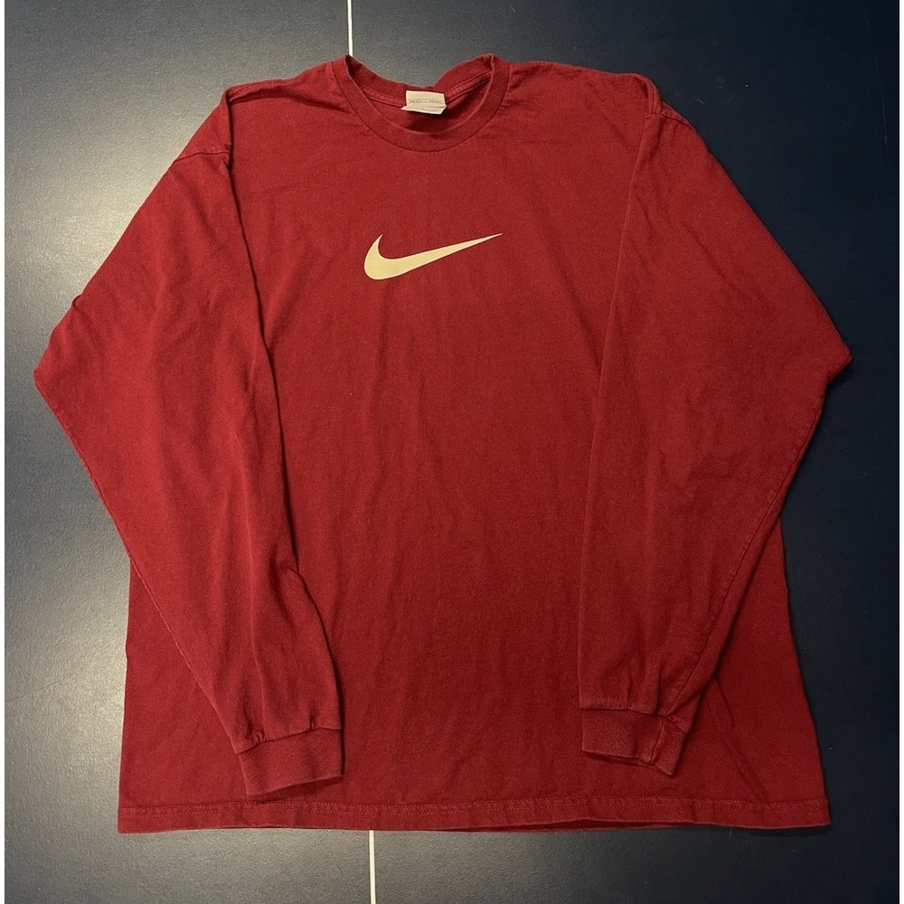 VTG Y2K Mens XL Nike Silver Tag long sleeve Center Swoosh t-shirt Red